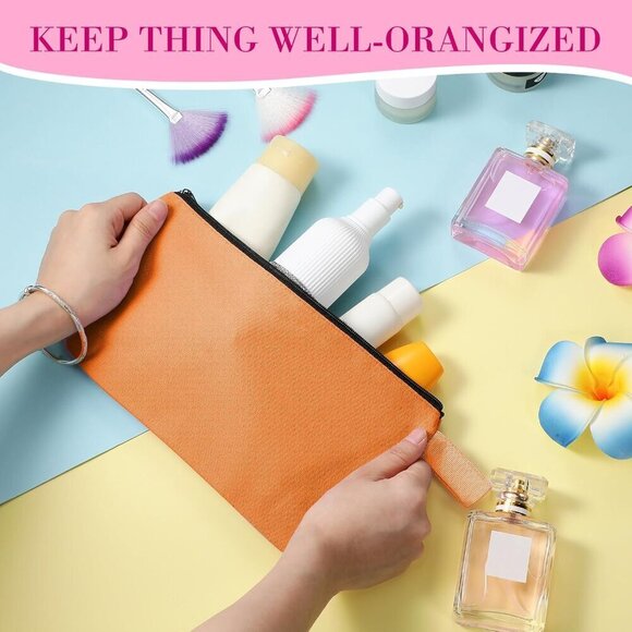 10 Pieces Canvas Makeup Bags Bulk for Women Travel Cosmetic Organizer Plain Stor - Picture 5 of 7